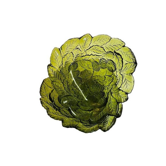 Vintage Loganberry Olive Green Dish Indiana Glass Co. Bowl Candy Dish Set of 2 - Picture 1 of 10